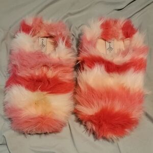Fuzzy Pink and White Slippers